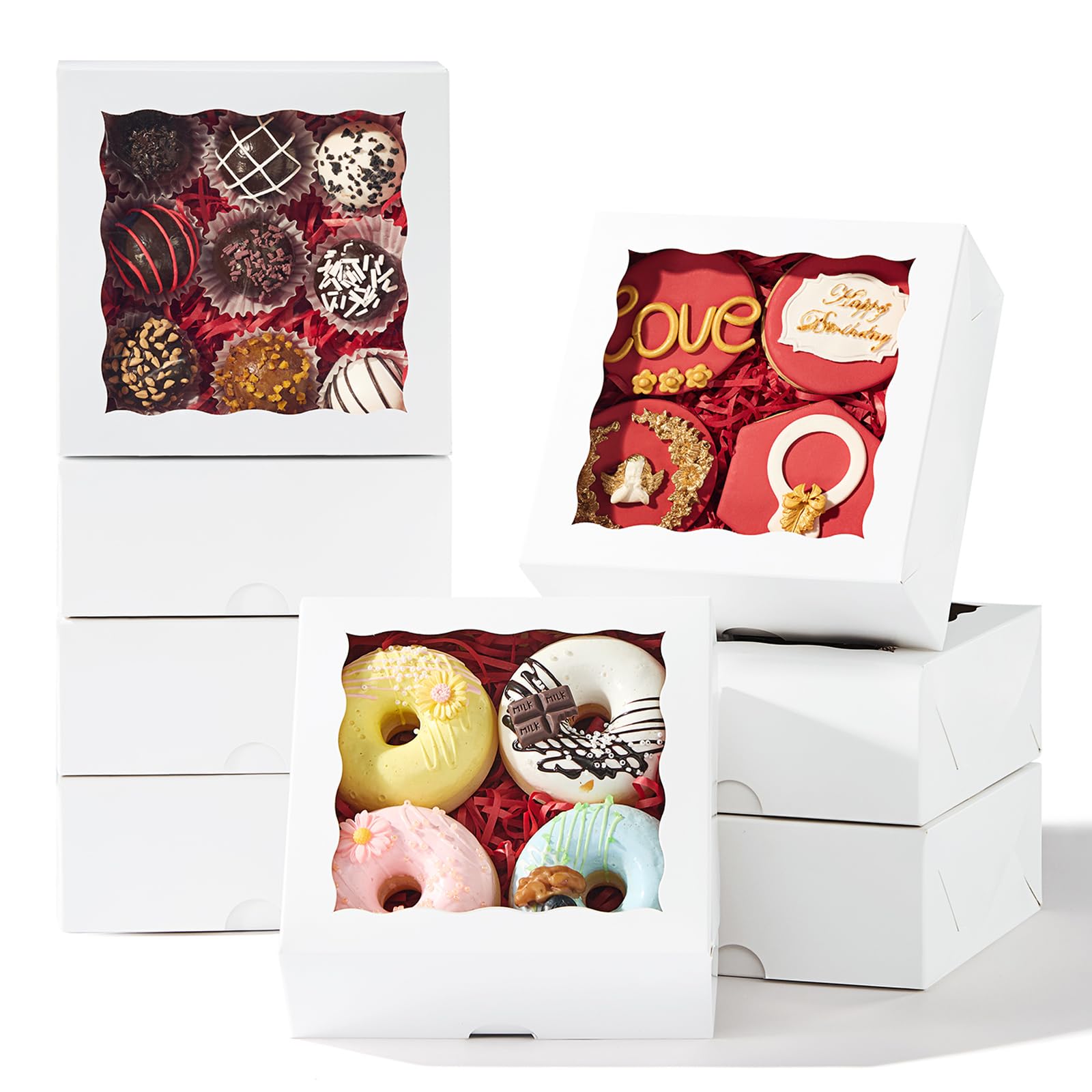 20 cajas de plástico transparente de 6 x 6 x 2.5 pulgadas, cajas de embutidos para pasteles, cajas de panadería con ventana completa, cajas de galletas de hoz y trufa para Navidad, San Valentín