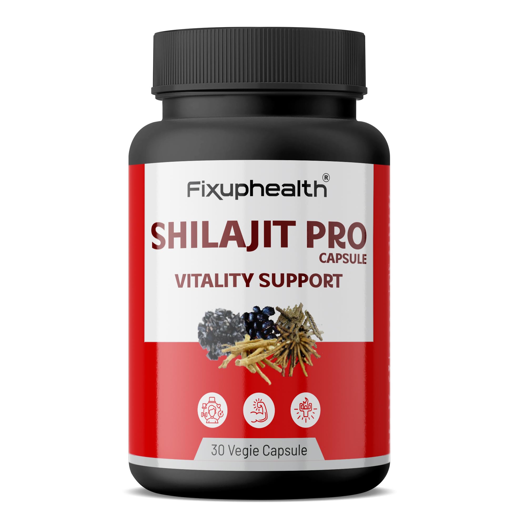 Fixuphealth Shilajit Pro Capsules for Men | Pure Shilajit Resin Extract with Kaunch Beej Mucuna Pruriens, Safed Musli, Ashwagandha & Gokshura Extracts | Energy, Stamina & Power | 30 Capsules
