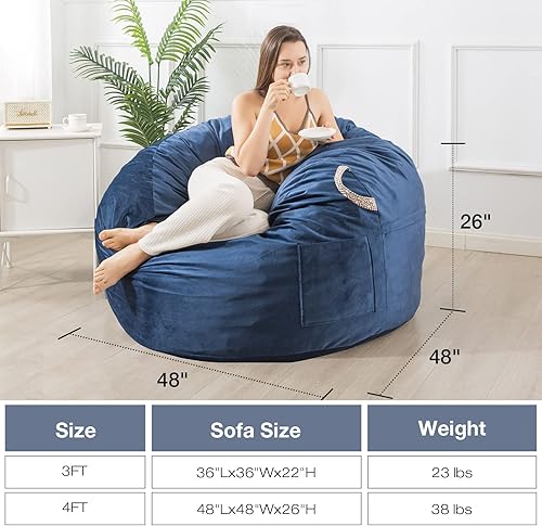 Miniatura 3 de EDUJIN Funda exterior extraíble Puf grande de 4 pies puff de espuma viscoelástica de 4 pies para adultos con relleno, puf con funda de terciopelo