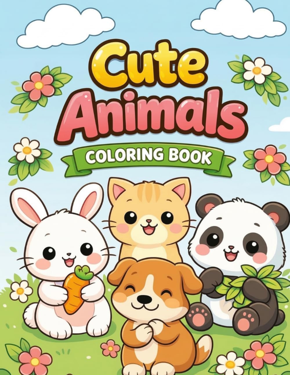 Cute Animals Coloring Book for Kids: 20 Adorable Animal Pages | Easy and Fun Coloring for Kids Ages 3–8 | Puppy, Kitten, Bunny, Panda and More