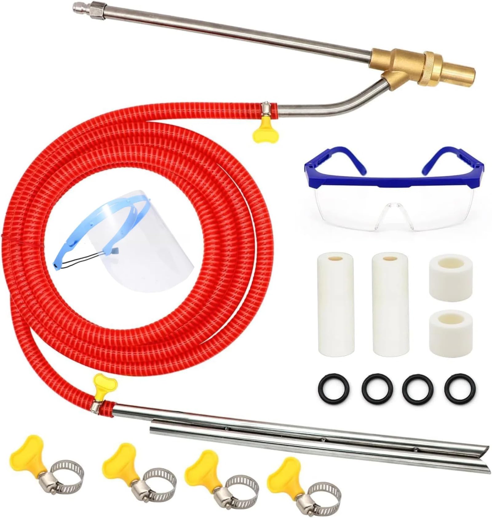 Set di sabbiatura ad alta pressione - Levigatrice a umido con getti, occhiali protettivi, accoppiamento rapido da 1/4" (ROSSO)