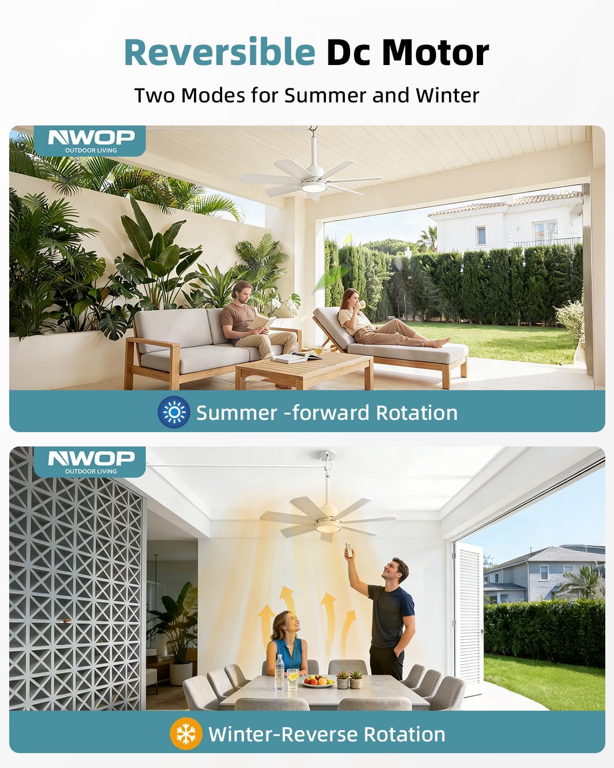 NWOP 28'' Outdoor Ceiling Fans with Lights and Remote, LED Gazebo Hanging Fan with Hook, 3CCT 3000K-6500K Dimmable Gazebo Fan, 6-Speed Quiet Ceiling Fan with Timer for Patio, Porch, Pergola, 2-White