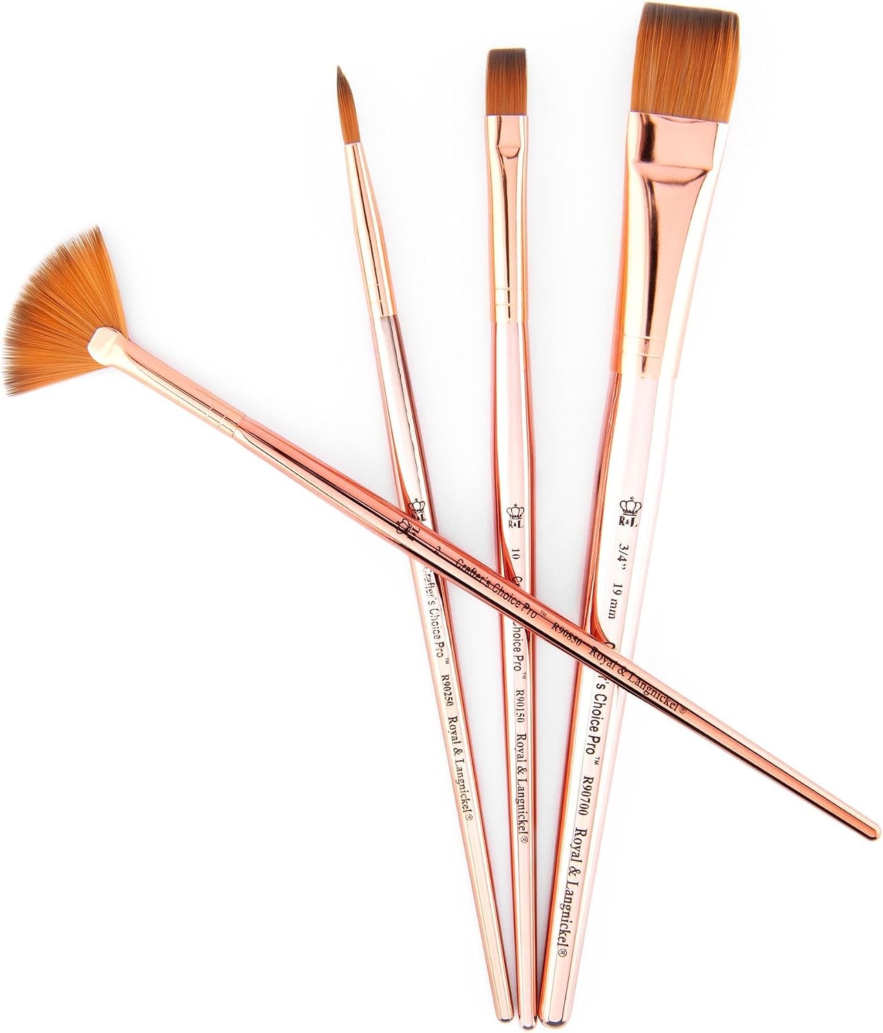 Royal & Langnickel Crafter's Choice Pro 4pc Synthetic Sable Wash Variety Craft Brush Set, Includes - Shader, Wash, Round & Fan Brushes