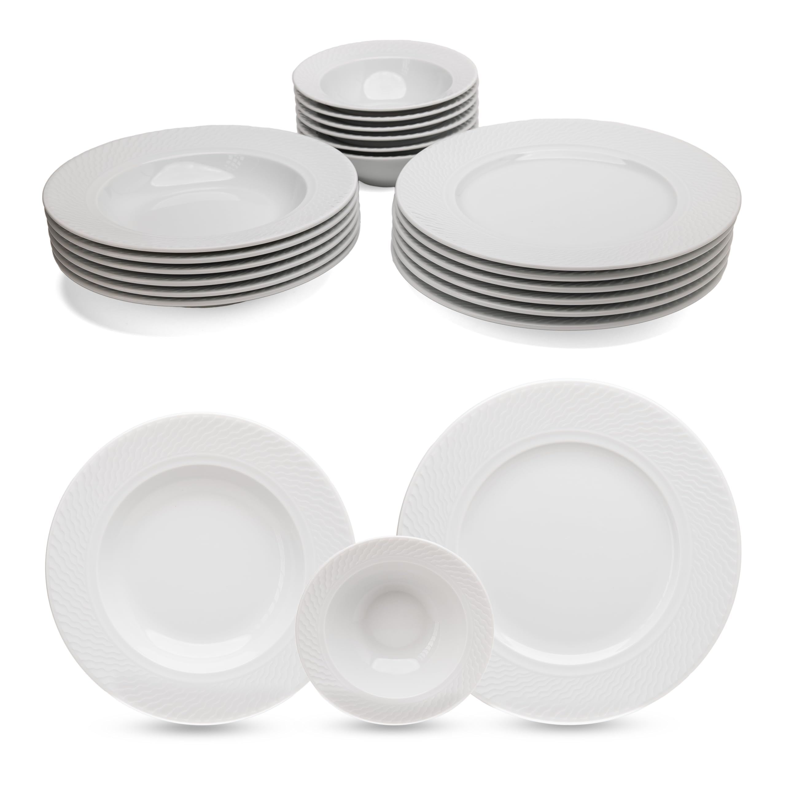 Vajilla de Porcelana de 18 Piezas – Vajilla de Porcelana Blanca Güral Porselen Ocean –Para 6 personas