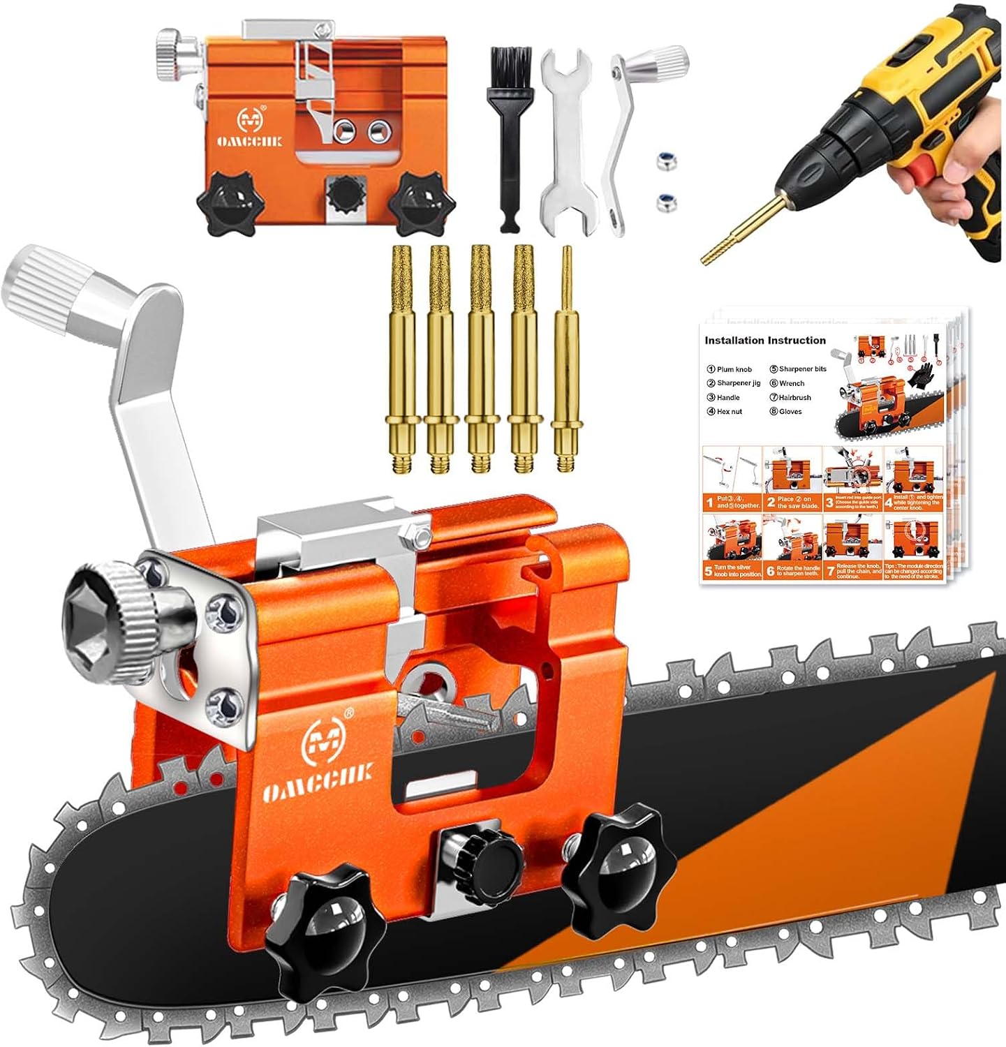 Chainsaw Sharpener Jig Kit, Chain Saw Sharpener Tool with 5 Diamond Sharpener Stone, Universal Chainsaw Blade Sharpening Manual Portable Chainsaw Accessories for 4"- 22" Saw Chain