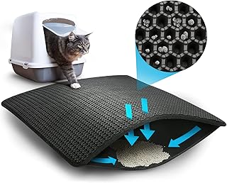 Cat Litter Pads, 45 x 60cm Cat Litter Mat for Trapping Cat Litter, Easy Clean and Non-Slip Honeycomb Double Layer Cat Litter Mat for Litter Boxes (Black)