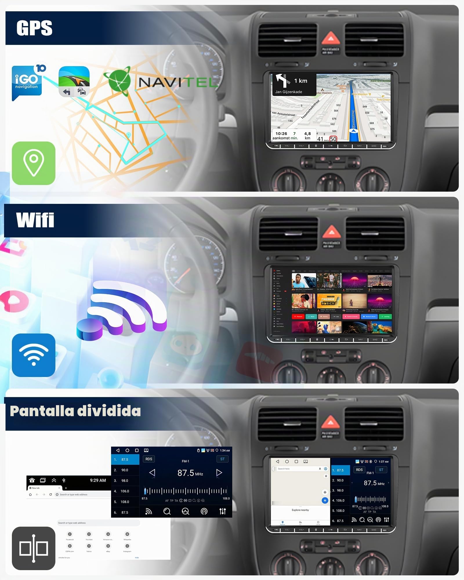 CAMECHO 4G+64G Android 13 Radio 2 DIN para VW Golf 5 Polo Skoda con Carplay Android Auto GPS,Pantalla Táctil de 9 Pulgadas Radio Coche con Bluetooth Mirror Link FM/RDS WiFi SWC y USB