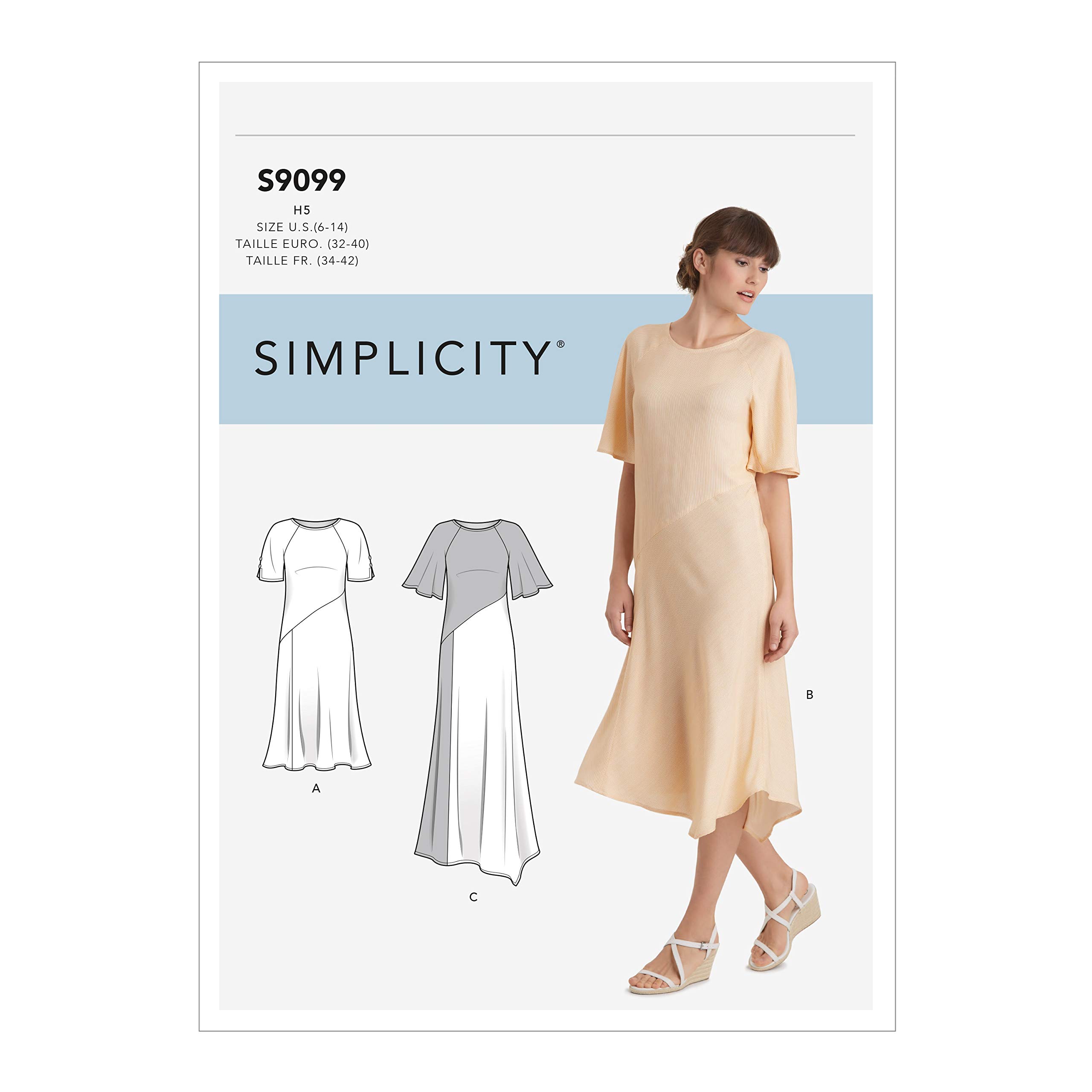 Simplicity SS9099U5 S9099-Cartamodello per Abito da Donna, con Lunghezze, Maniche e Varianti di Tessuto, Vario, U5 (16-18-20-22-24)