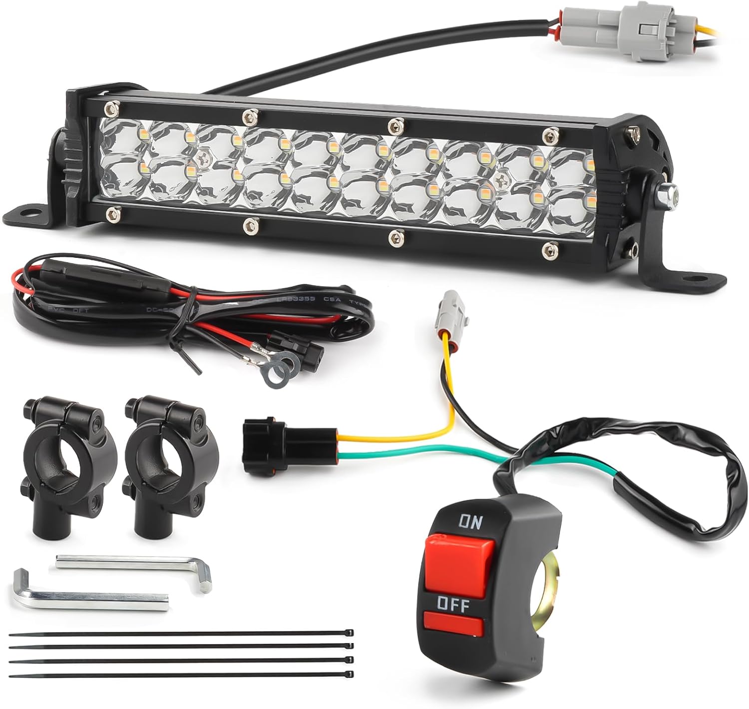 LIGBT Dirt Bike Light Bar Amber White Motorcycle Headlight Kit with ON-Off Switch Universal for 7/8" 22mm Handlebars Pit Dirt Bike Plug and Play for KLX110 CRF110 TTR110 YZ250F CRF110 CRF230F CRF250F