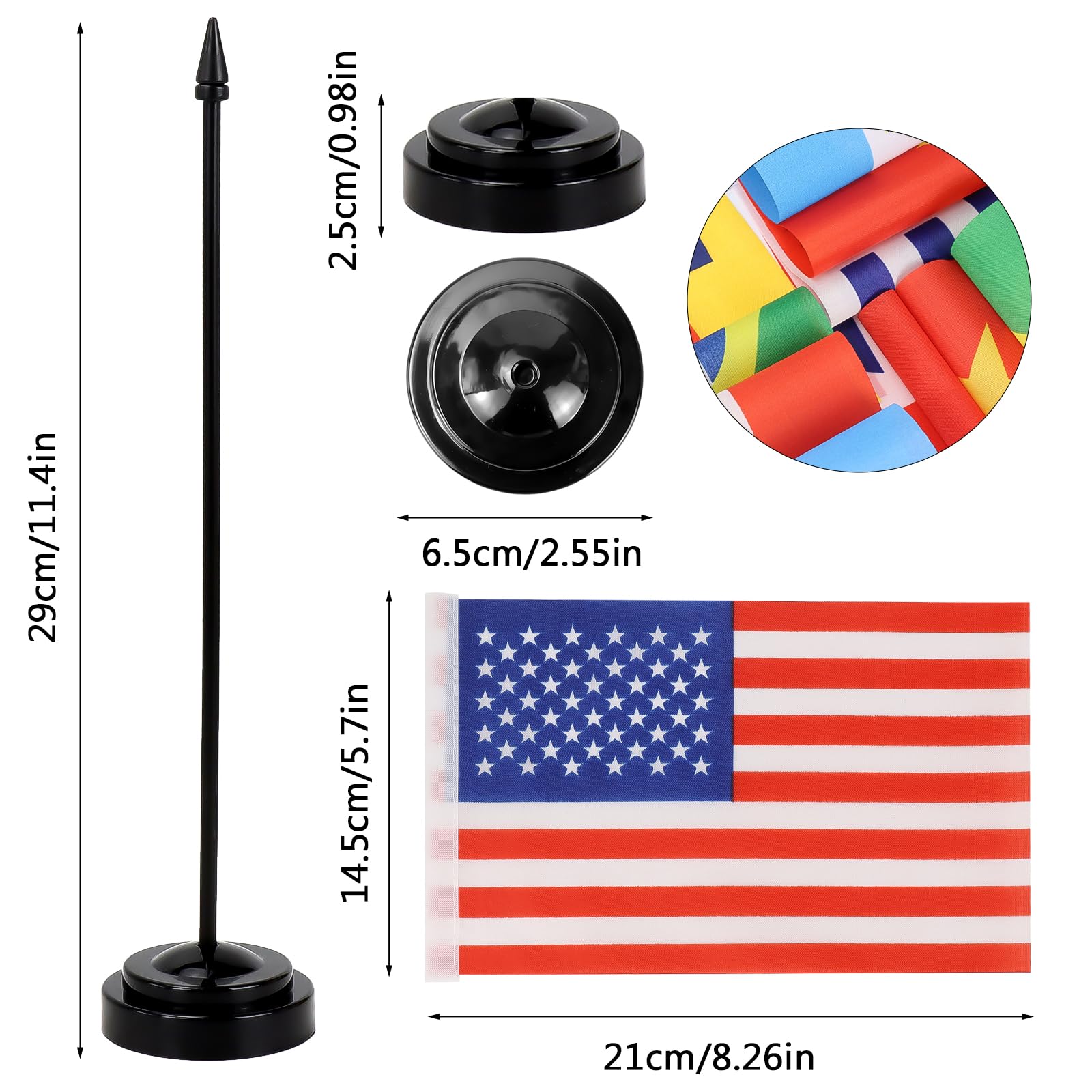 50 Länder Internationale Welt-Schreibtischflaggen Set, Kleine Mini-Tischfahnen fürs Büro mit Ständer, 14,5×21cm