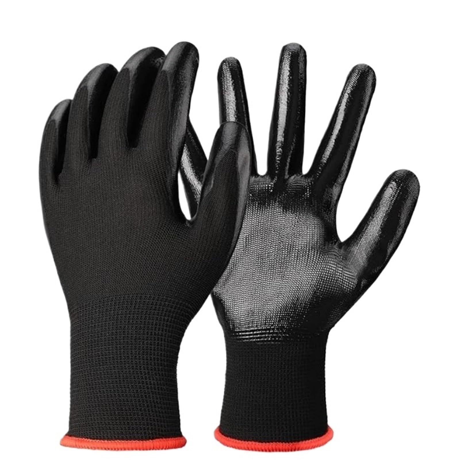 Guantes De Trabajo Antideslizantes Guantes de trabajo seguridad punto transpirables recubiertos PU con agarre for ensamblaje construcción hombres y mujeres(Black 10Pairs)