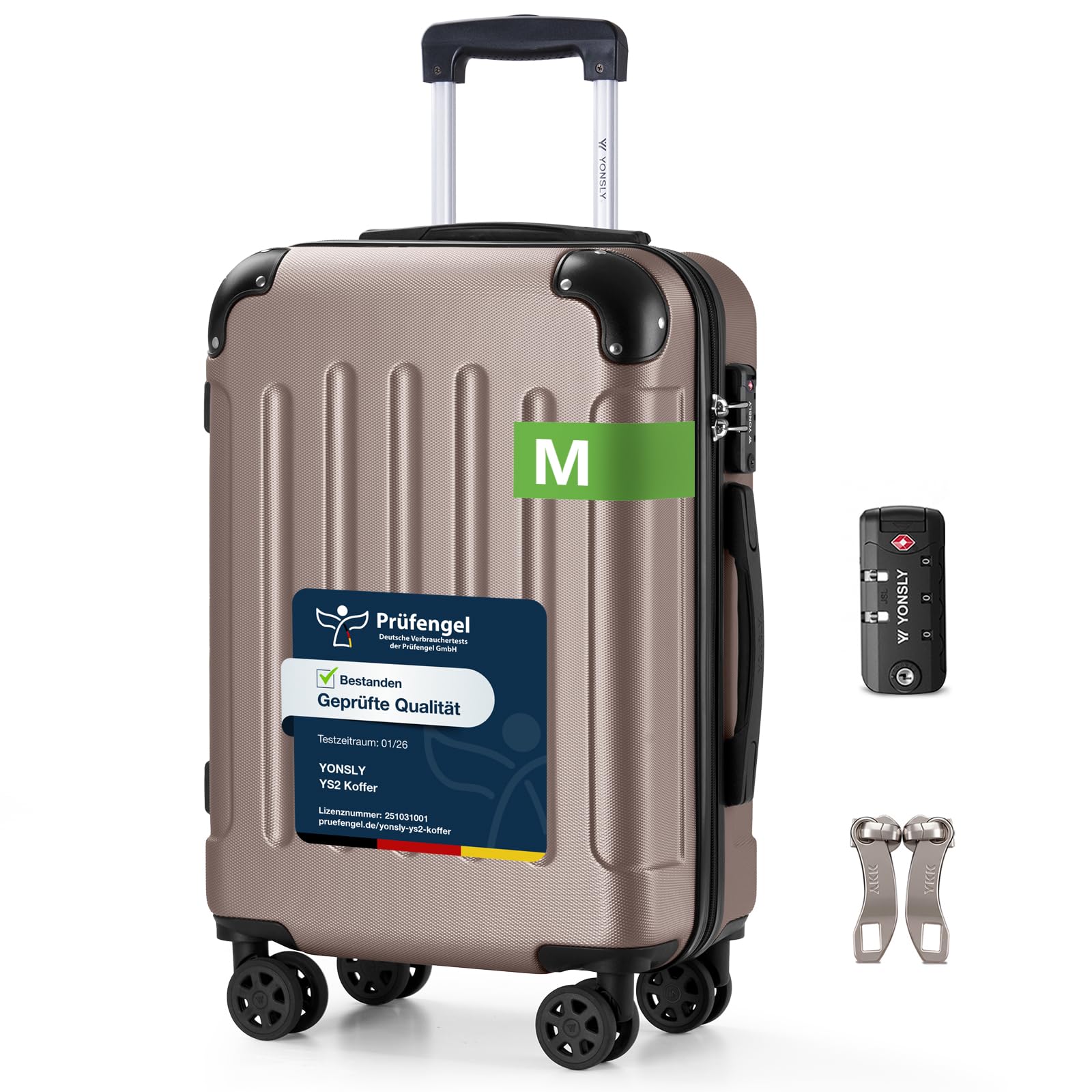 YONSLY Trolley Koffer Set, Reisekoffer, Rollkoffer Handgepäck, Kabinkoffer Suitcase, Gepäckset mit 360° Rollen, Hartschalenreisekoffer, Zahlenschloss, Gummigriff