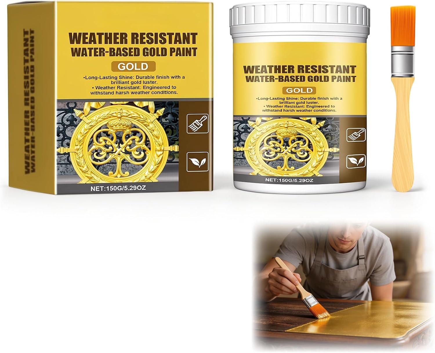 Weather Resistant Water Based Gold Paint,Water-Based Outdoor Paint 5.29oz,Weather Resistant Gold Paint,High-Gloss Weatherproof for Outdoor & Indoor(1PCS)