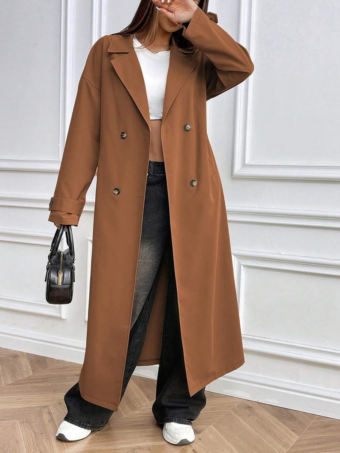 Womens Fashion Trench Outwear Casual Solid Color Double-Breasted Wind Jacket Coat Jacket Coat
