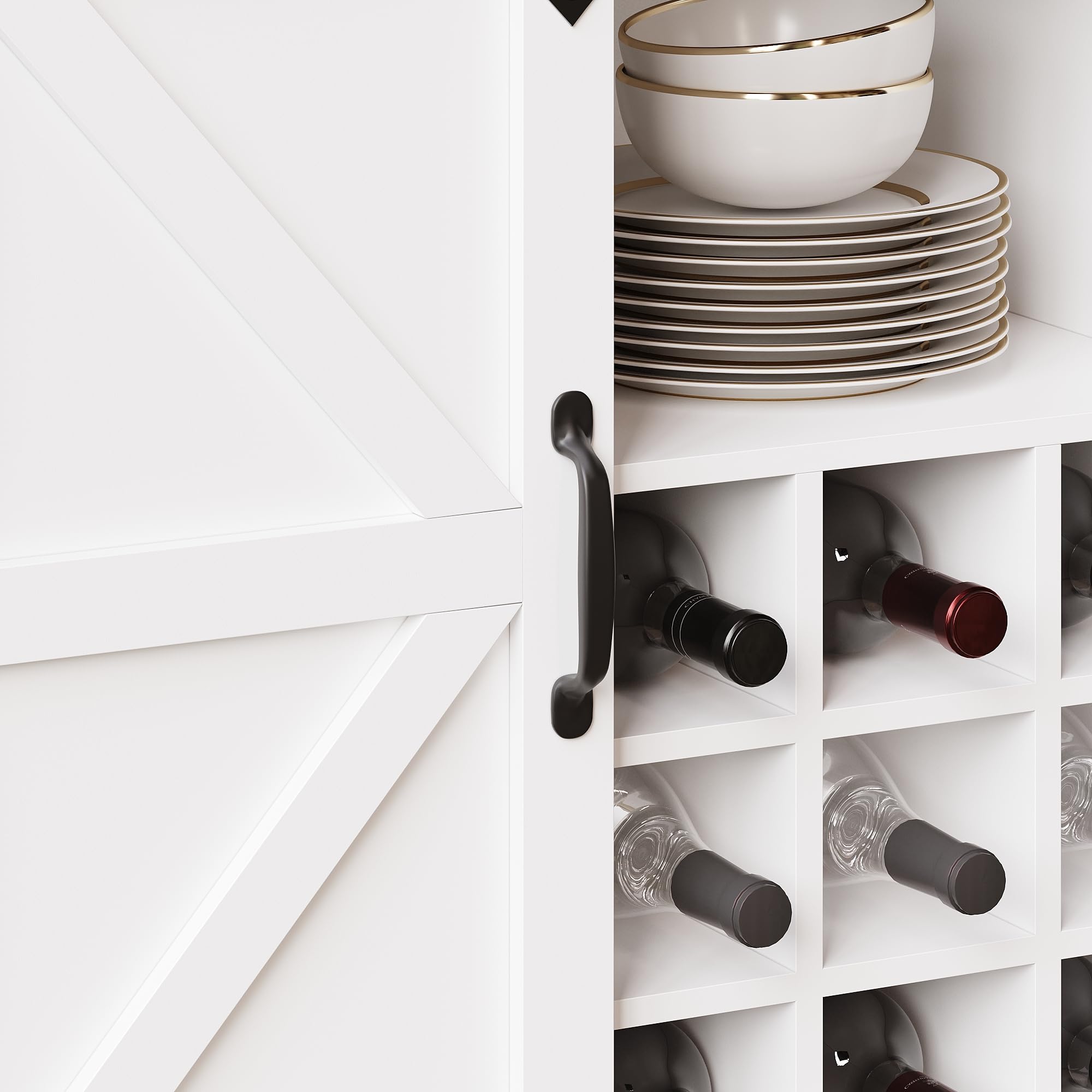 Küchenschrank mit Verstellbaren Ablagen und LED-Beleuchtung, Buffetschrank Hochschrank mit Weinregal und 3 Schubladen, Küchenschränke mit Arbeitsplatte, Küchenmöbel, Weiß, 105×38.4×180 cm