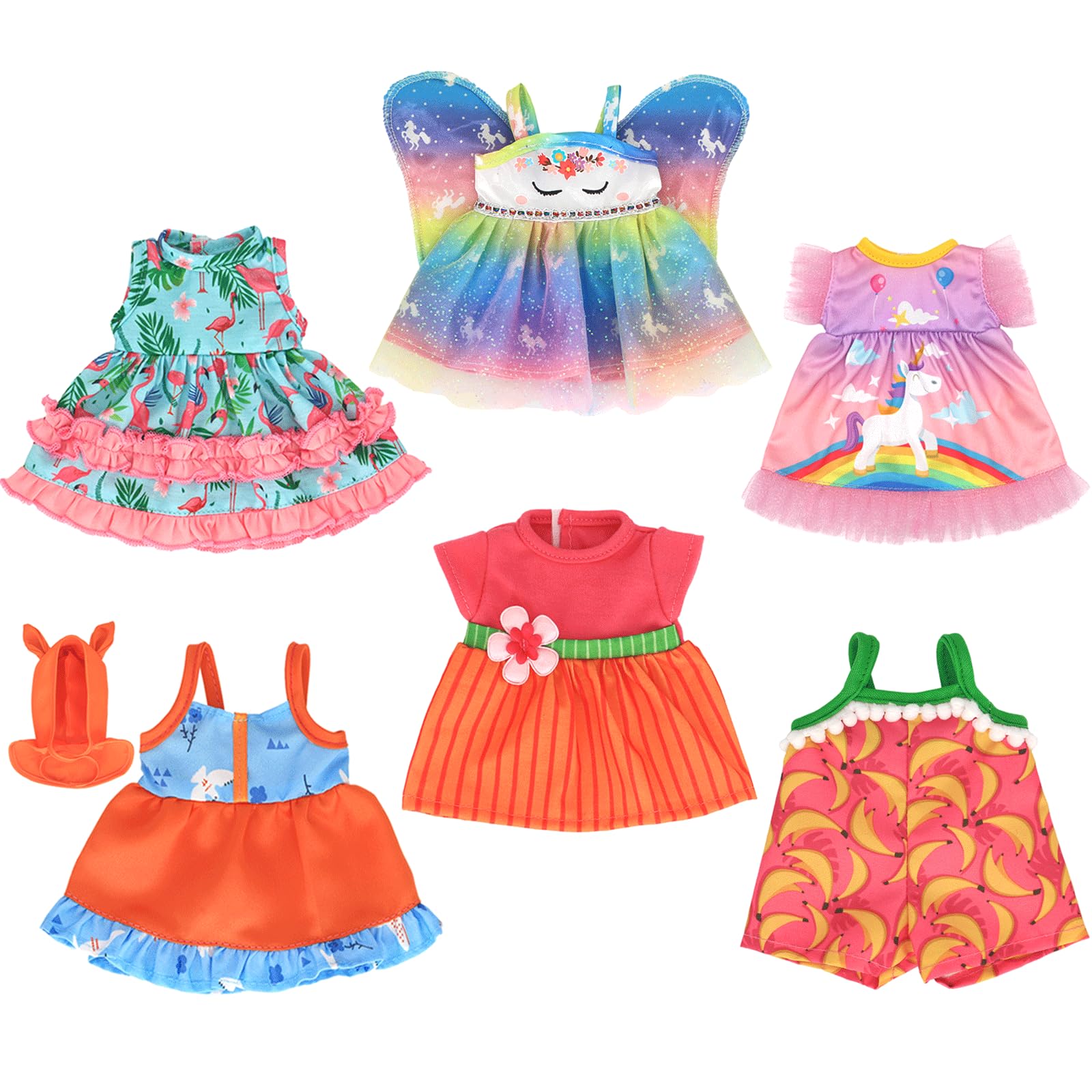Doll Clothes for 10-12 Inch 25-30cm Baby Dolls, 6-pack Soft Doll Outfits with Hat (Not Include Doll)