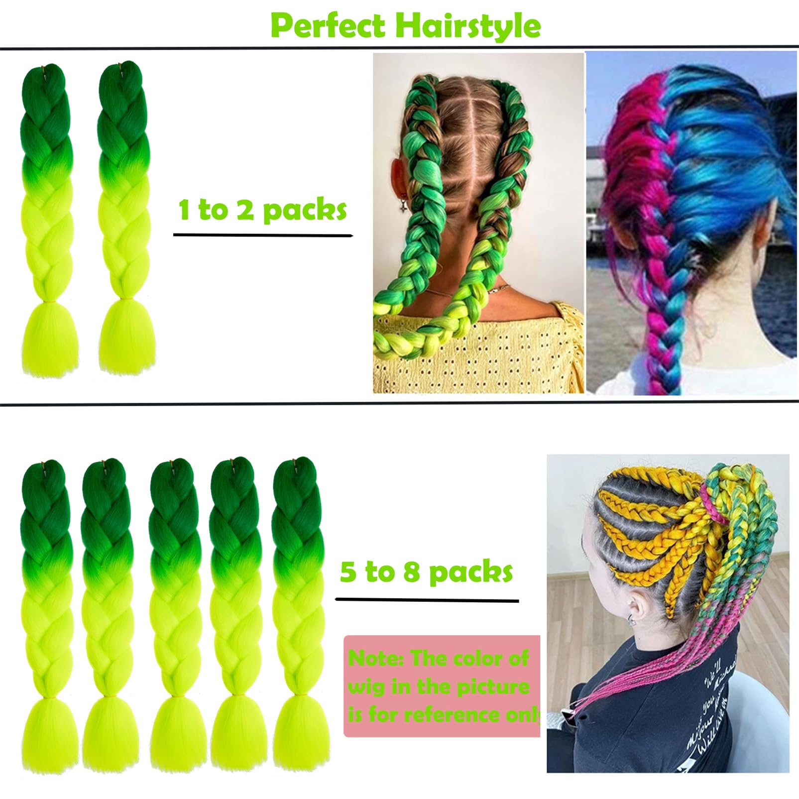 Braiding Hair Extensions Braiding Hair Fashion Synthetic Braid Hair Extensions for Women Braiding Coloured Hair for Braiding DIY Wigs Cosplay (Dark Green to Yellow Green) - Image 3