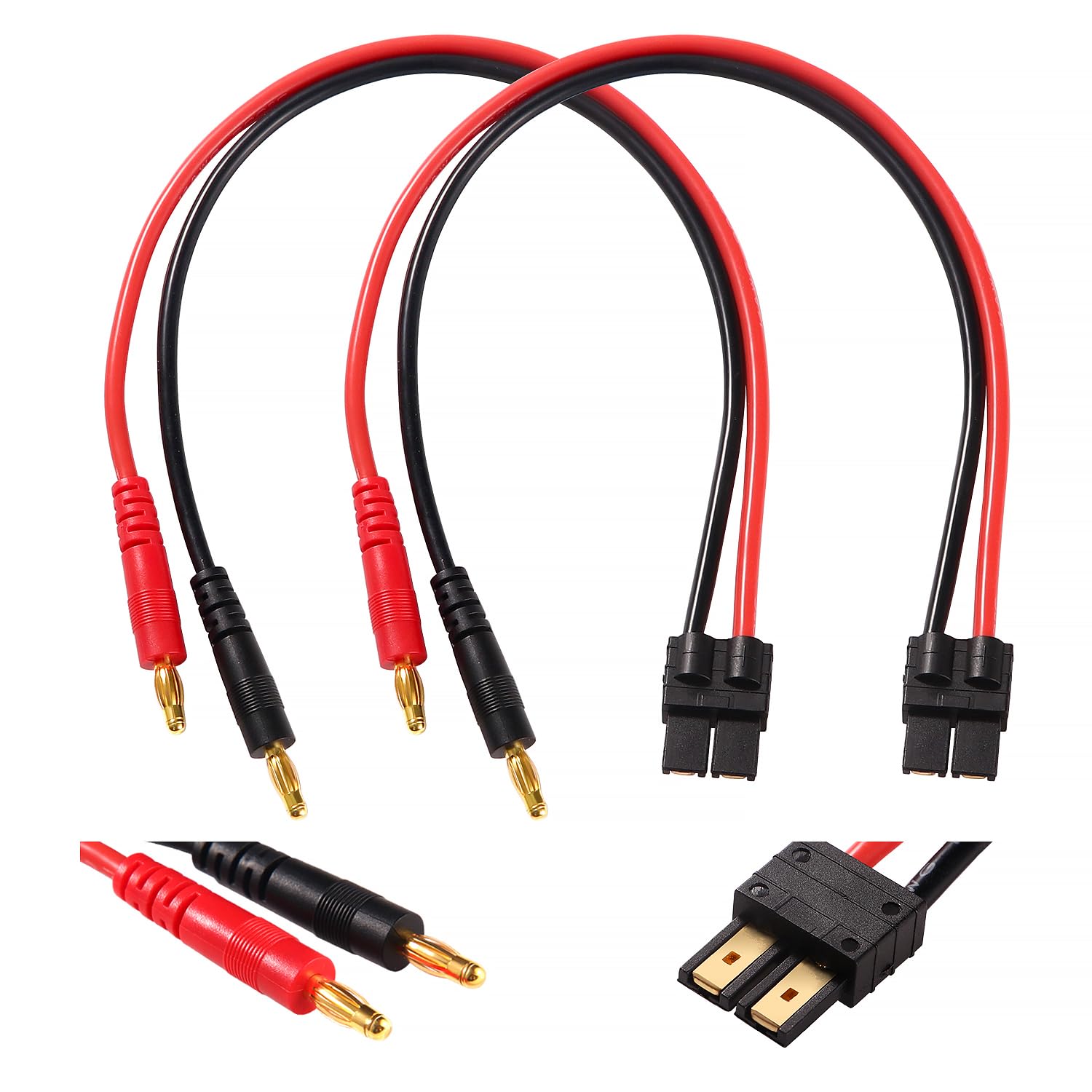 YIXISI 2 PCS Compatible with TRX to 4.0 Banana Plug RC Battery Charge Cable, Compatible with TRX Connector to 4.0mm Banana Connector with 30cm 14AWG Silicone Cable, for RC Helicopter Quadcopter