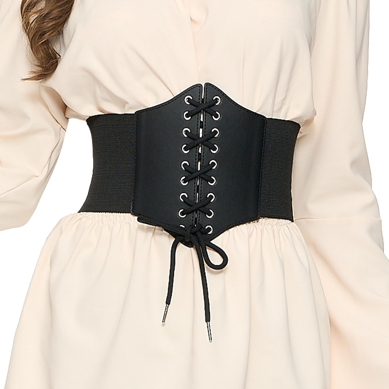 Spooktacular Creations Halloween Black Corset Waist Belt, Waist Belt Costume for Adult Women, Renaissance Tied Elastic Corset Belt for Halloween Costume Cosplay Party - Image 4