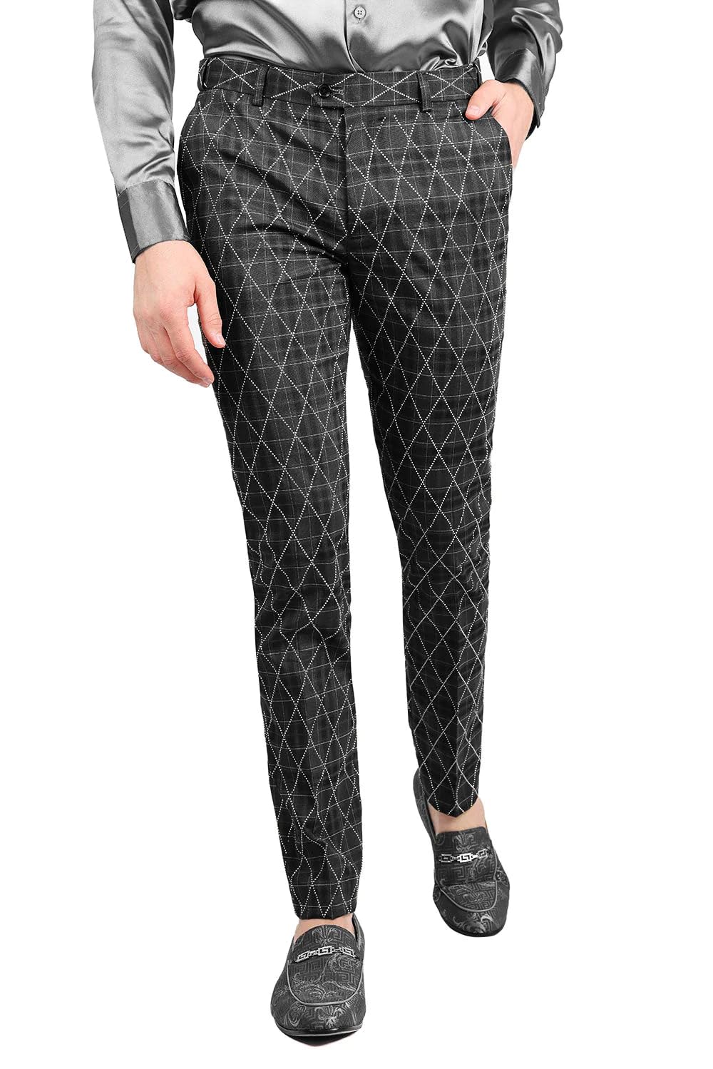 Barabas Mens Rhinestone Checkered Plaid Chino Dress Pants 2CPR1