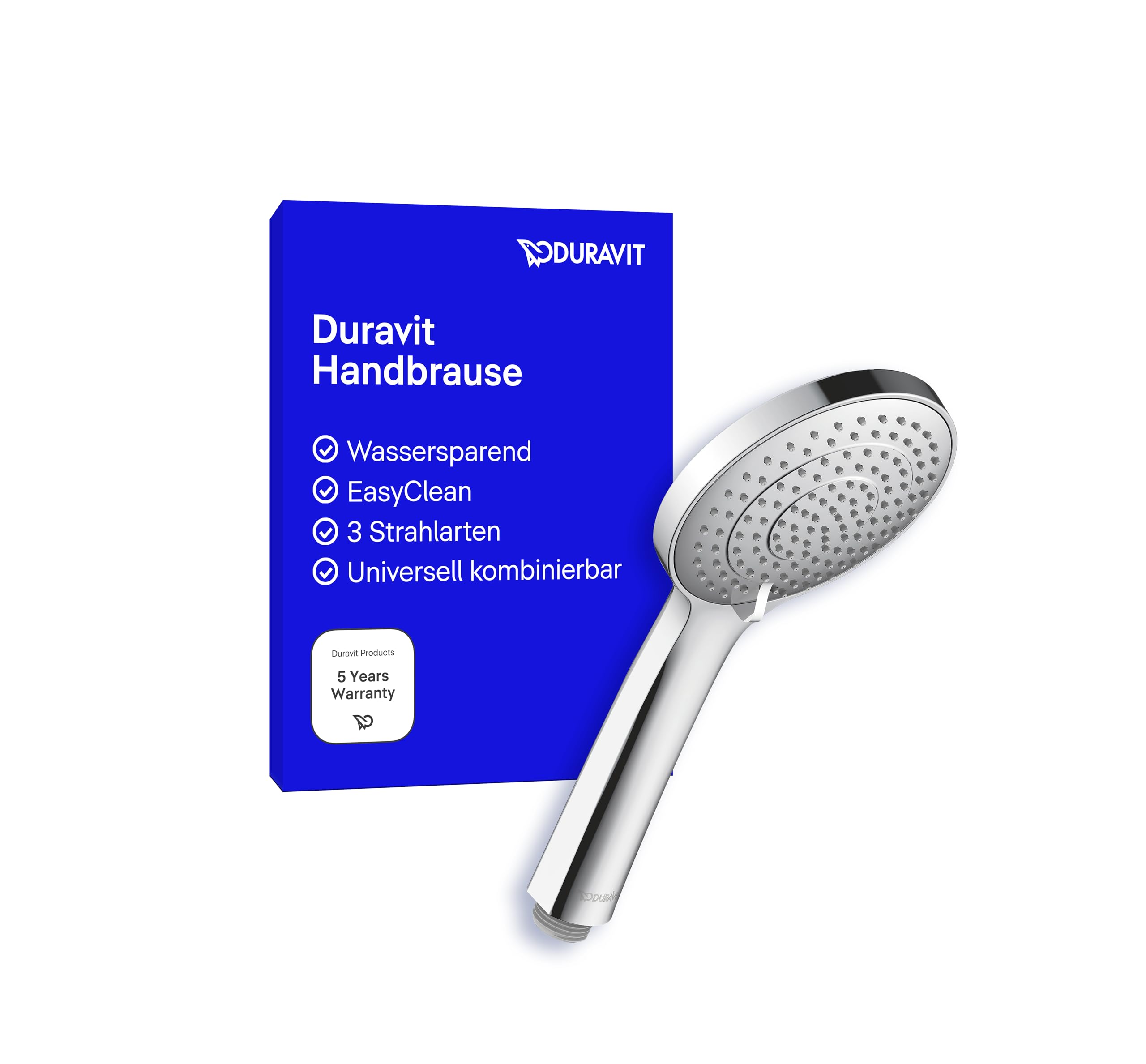 Duravit Universal Duschkopf, Duschbrause mit 3 Strahlarten (Rain, Intense, Soft), Handbrause rund (Ø 110 mm), Brausekopf mit wassersparender MinusFlow-Funktion, reinigungsfreundlich, UV0650017010