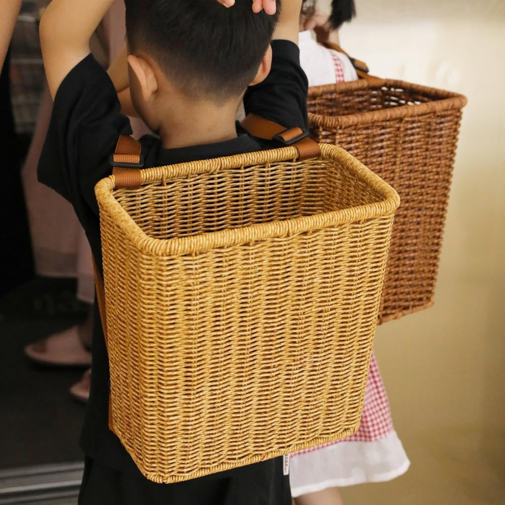 Gralara Cestas Tejidas Mochila Cesta para Recoger Hojas té Almacenamiento rústico Cesta Picnic Hecha a Mano Tejida a Mano para niños Camping Granja, MarrÓn