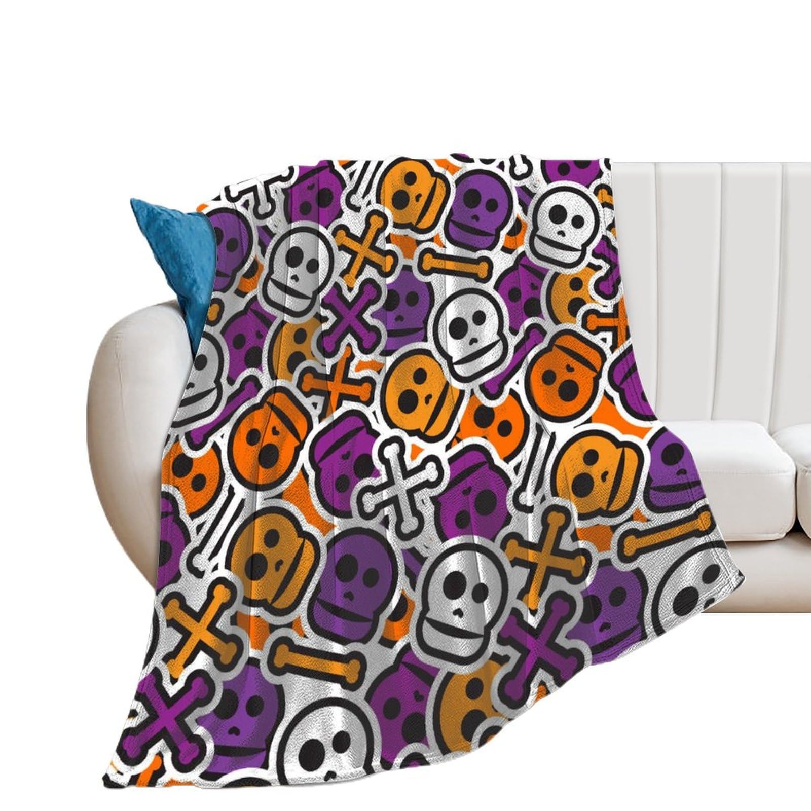 Couverture flanelle crâne coloré plaid chaud pour soirées cinéma lit