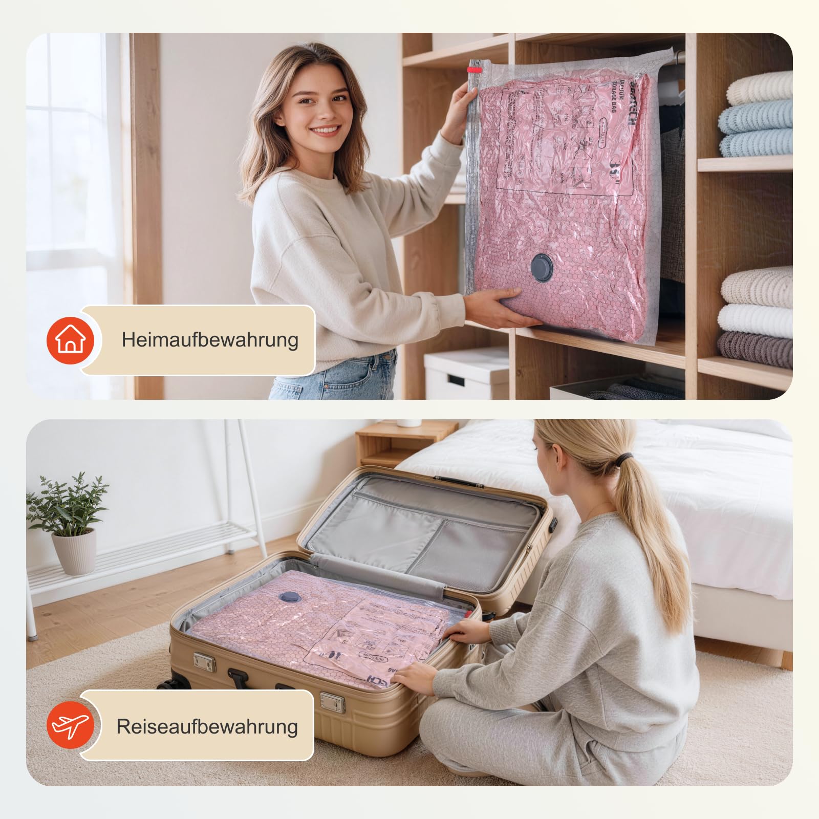 IDEATECH Vakuumbeutel 15 Stück (5S 50x40cm + 5M 60x40cm + 5L 60x50cm) mit Elektrische USB-Pumpe Kompressionsbeutel Wiederverwendbar Luftdicht für Kleidung Bettdecken