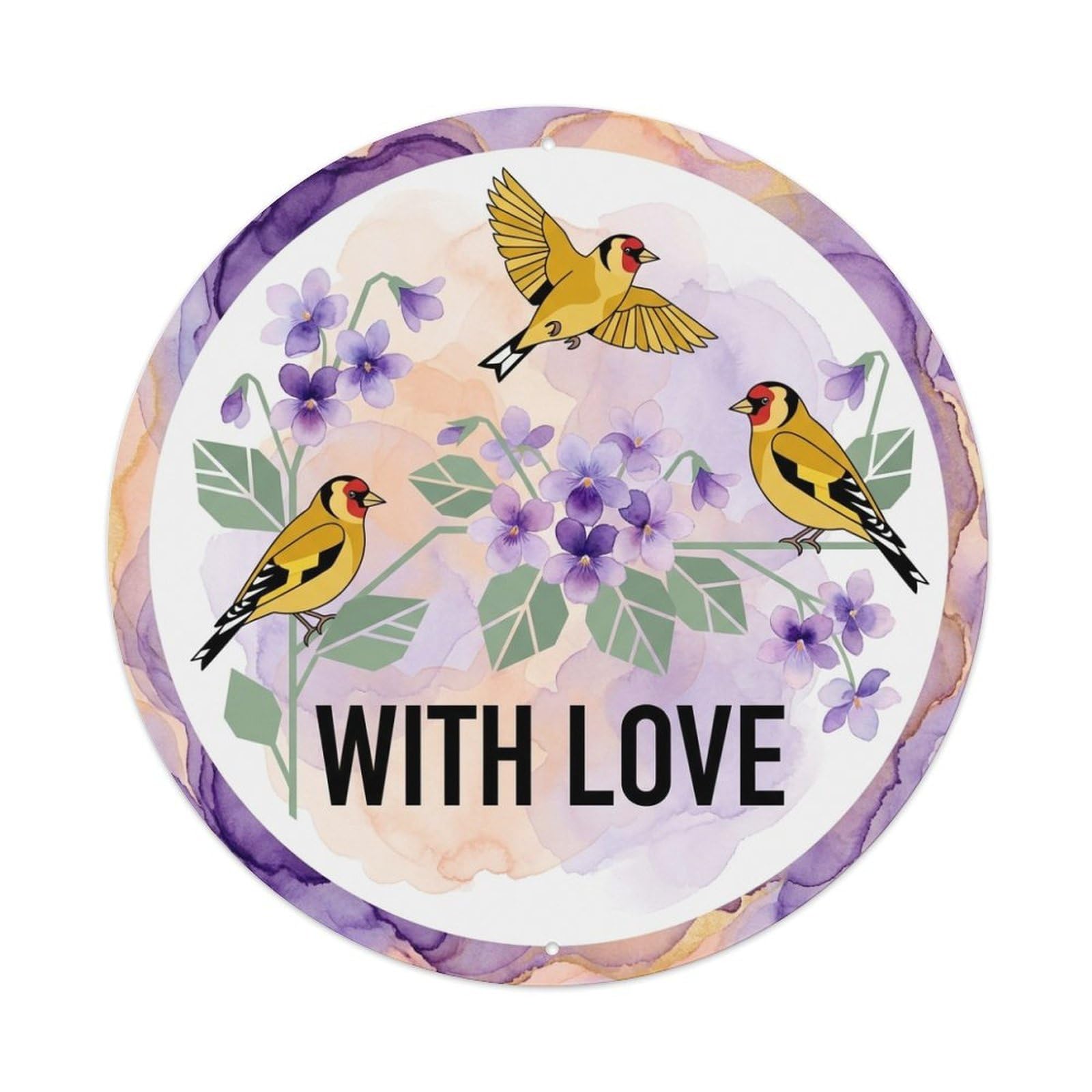 Violet Sprig With Love Watercolor Bird Slogan Metal Tin Sign