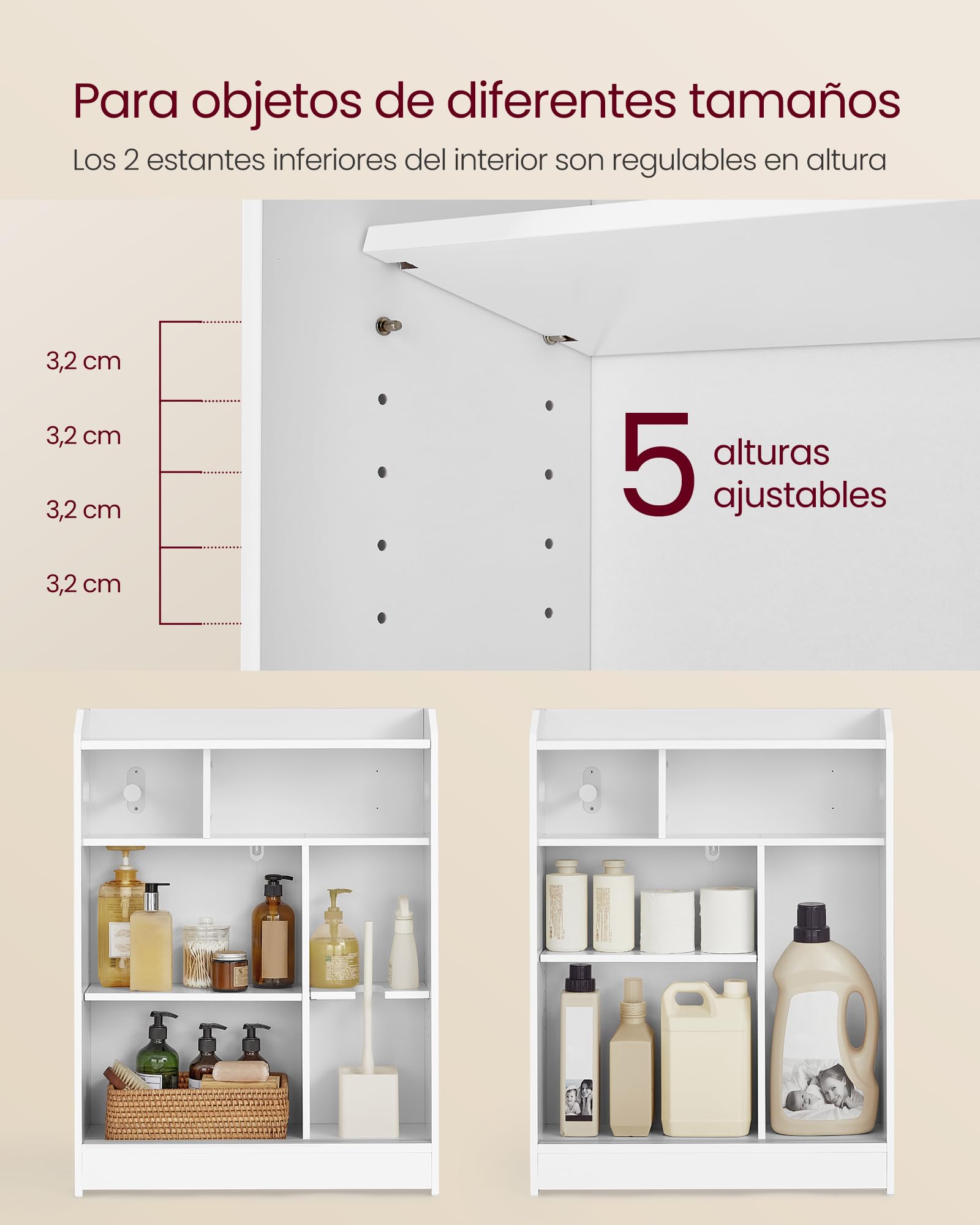 VASAGLE Armario de Baño, Ahorra Espacio, Compartimento Papel Higiénico y Escobilla, Puertas Correderas, Estantes Ajustables, Lado Inodoro, 20 x 60 x 80 cm, Blanco Nube BBC752W01