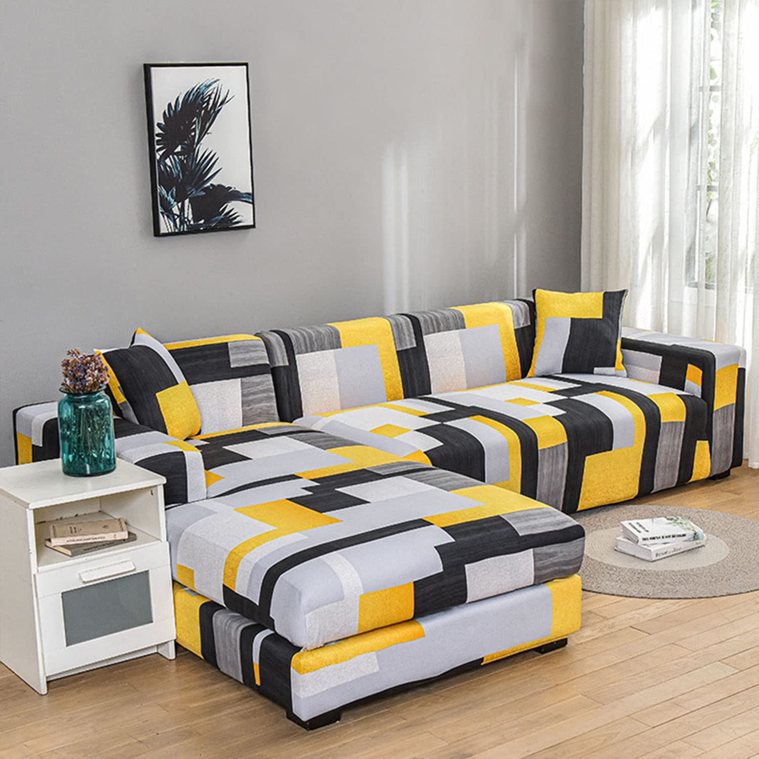 Funda de sofá en forma de L elástica y estampada para muebles de 3 y 4 plazas