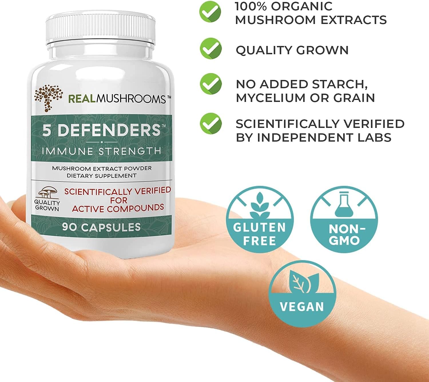 Real Mushrooms 5 Defenders Mushroom Supplements for Immune Support (90ct) Promote Better Overall Wellbeing w/ Chaga, Shiitake, Maitake, Turkey Tail, & Reishi Mushroom | Vegan, Non-GMO : Grocery & Gourmet Food