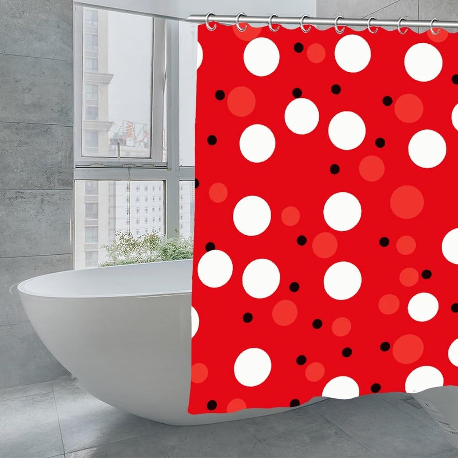 Red White Polka Dot Shower Curtain with Hooks, Washable Shower Liner for Bathroom, Waterproof Bath Liner for Hotel, Personalized Bath Curtains for Home, 70.8x70.8 Inch image 3