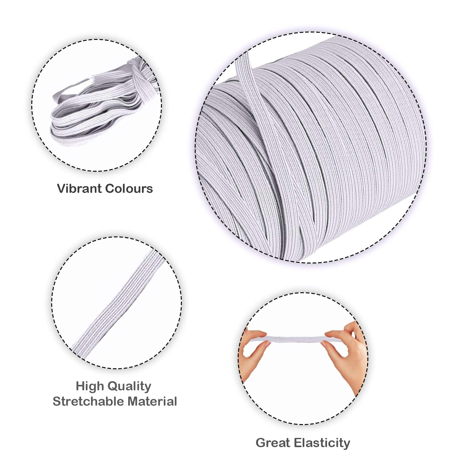 6mm Large Elastic Cordon, Finition Lisse, Fort Et Extensible