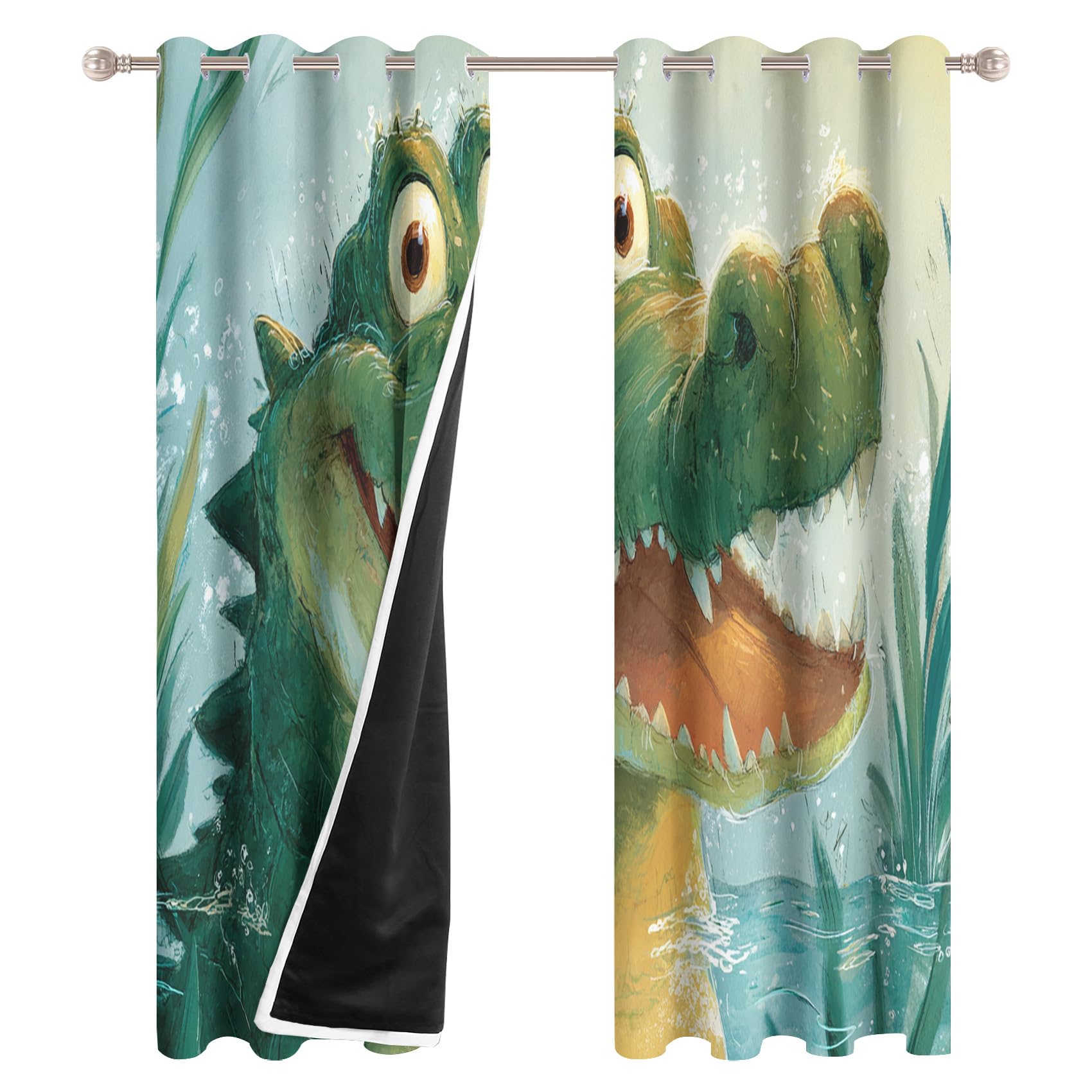 Generisch Verdunklungsvorhänge Krokodil, Vorhänge Kinder Cartoon Tier für Schlafzimmer Wohnzimmer Deko, Gardinen mit Ösen 183 X 117 cm (H x B), 2er Set Vorhang Blickdicht X&-42