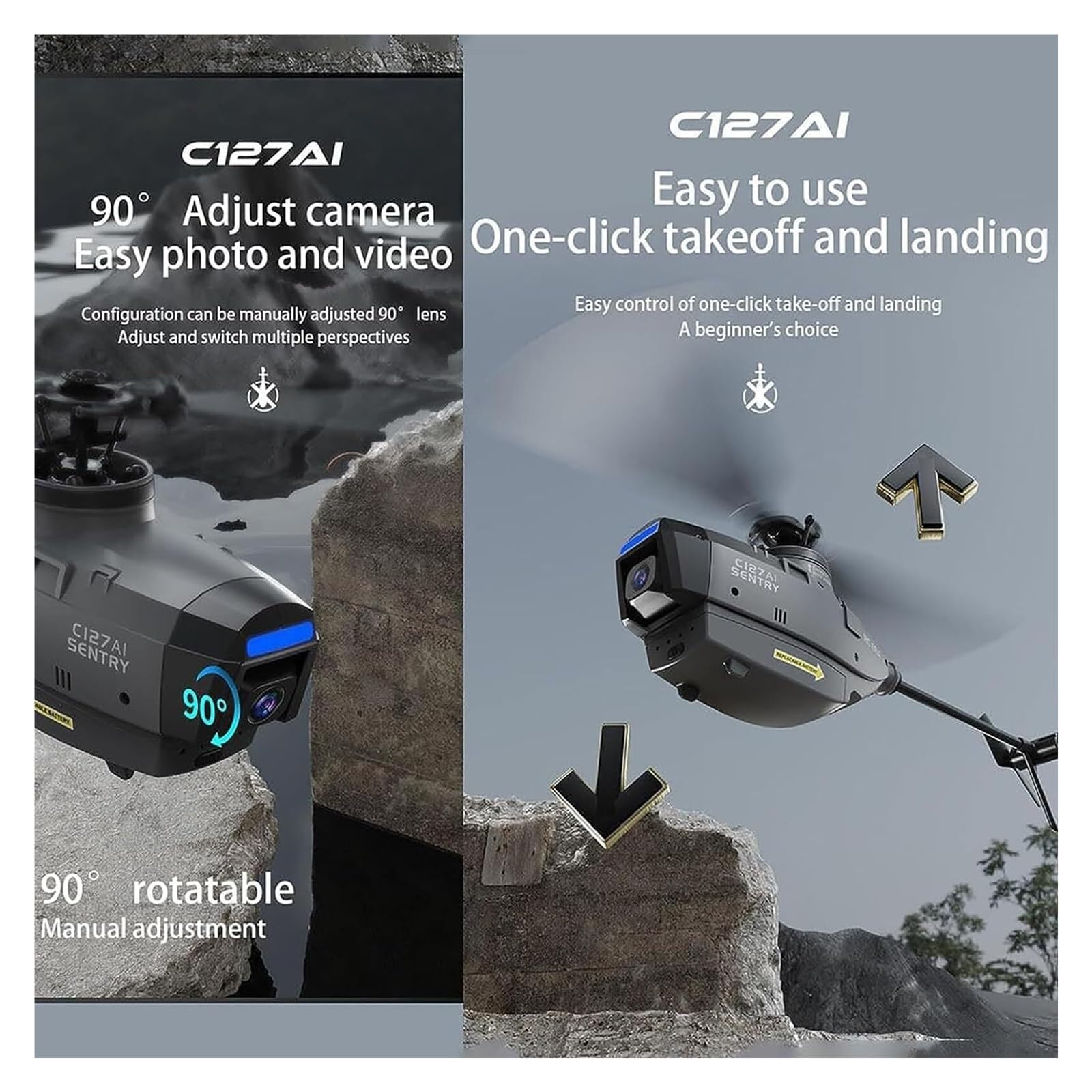 Elicottero RC Scout C127AI con Telecamera 1080P, Modello di Elicottero brushless monorotore 2.4G 4CH Senza alettoni, velivolo telecomandato con giroscopio a 6 Assi(Gray,Dual Batteries)