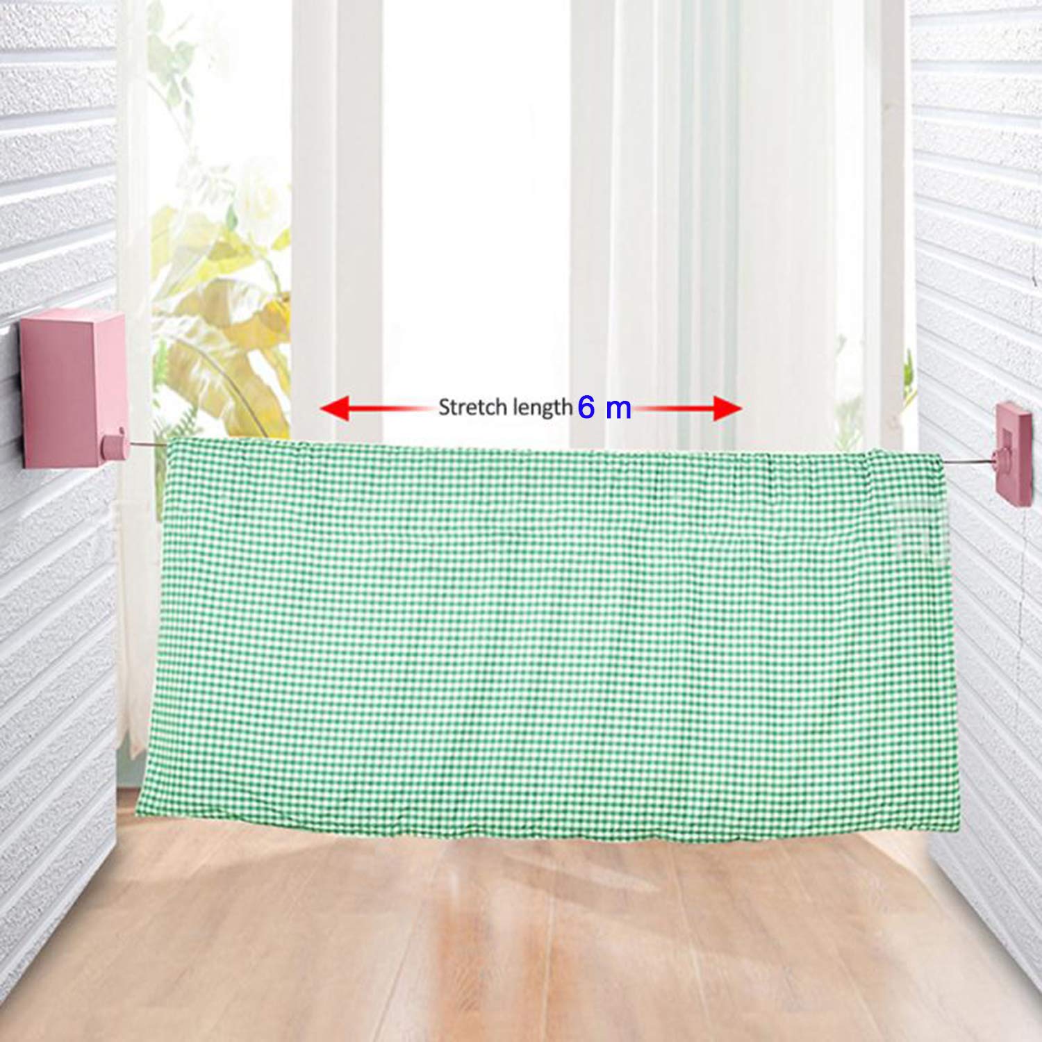 Einziehbare Wäscheleinen für den Innenbereich, 6 Meter Lange automatisch einziehbare Kleidung Linie, unsichtbarer Wäsche Leine, starker Edelstahl Draht, kühle Wäscheleine,Black