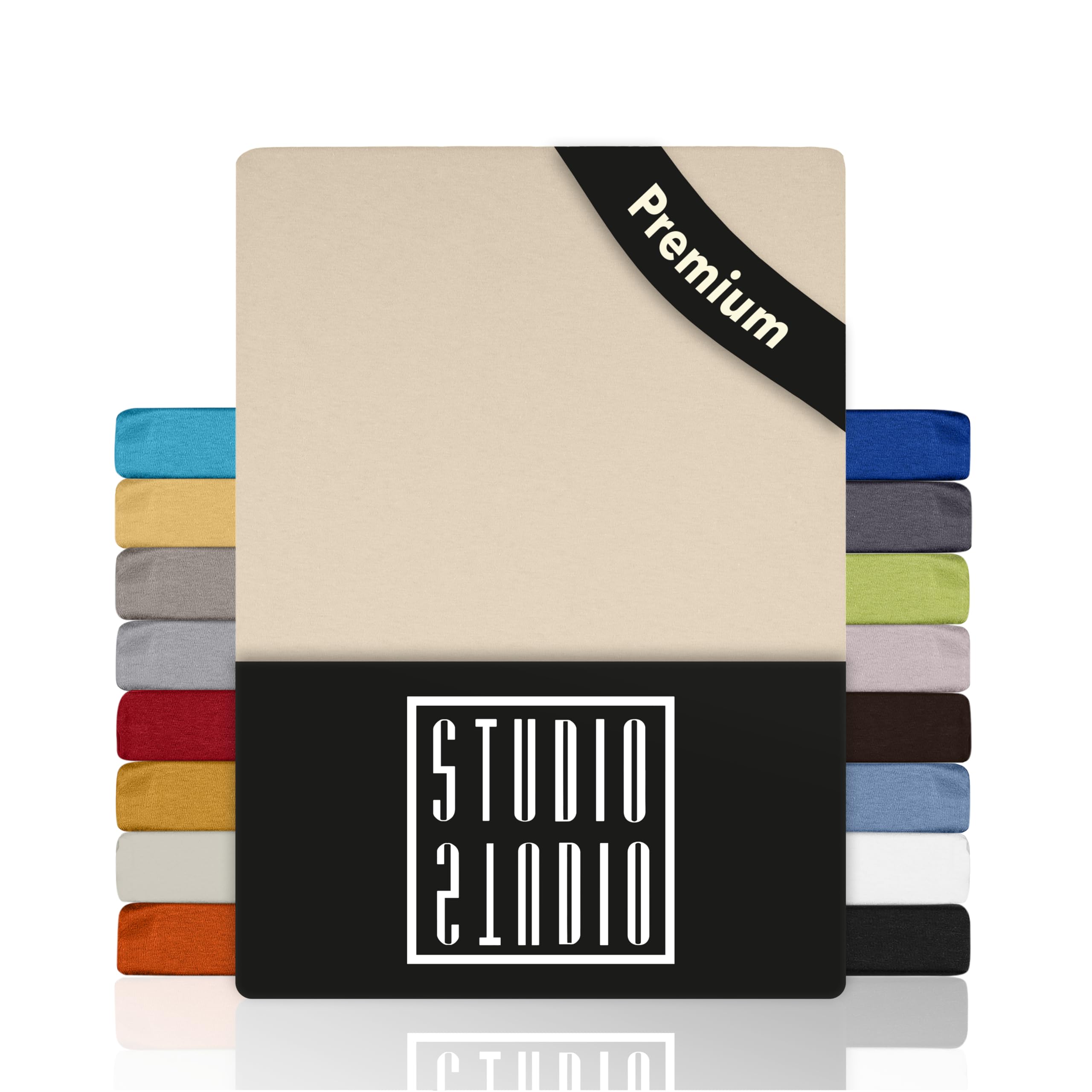 STUDIO Premium Fitted Sheet 90 x 200 cm, 90 x 220 cm, 100 x 200 cm & 100 x 220 cm - Jersey Fitted Sheet Made of 97% Cotton & 3% Elastane - Cream - Oeko-Tex Certified, Non-Iron - for Mattresses 15-35 — image 1