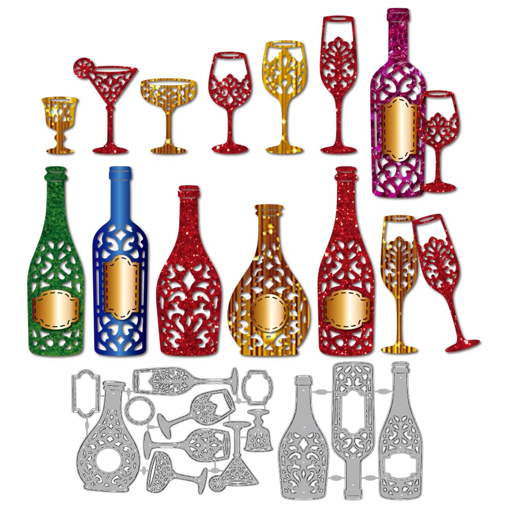 MAYJOYDIY Wine Bottle Metal Die Cuts Wine Glass Cutting Dies Whisky Cocktail Embossing Template Carbon Steel Cutting Stencils for Card Making DIY Scrapbooking Album Handbook Gift Decoration