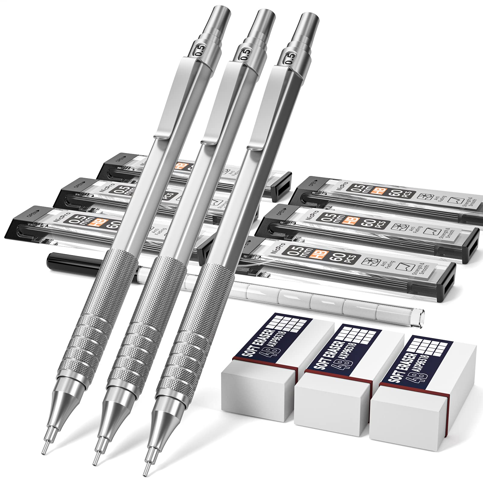 Buy Nicpro 0.5 mm Mechanical Pencils Set with Case, 3 Metal Artist