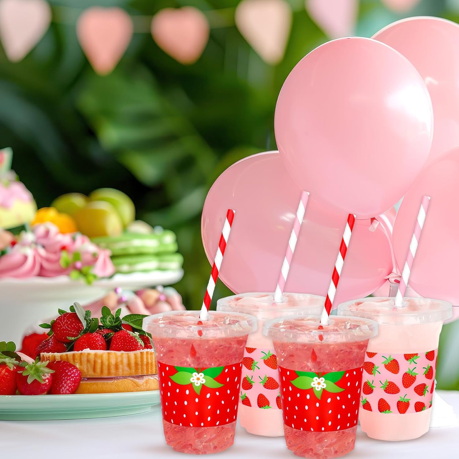 50Pcs 12Oz Strawberry Disposable Plastic Cups with Lids and Straws Sweet Fruit Theme Cold Beverage Drinking Cups for Home Kitchen Summer Birthday Supplies - Image 7