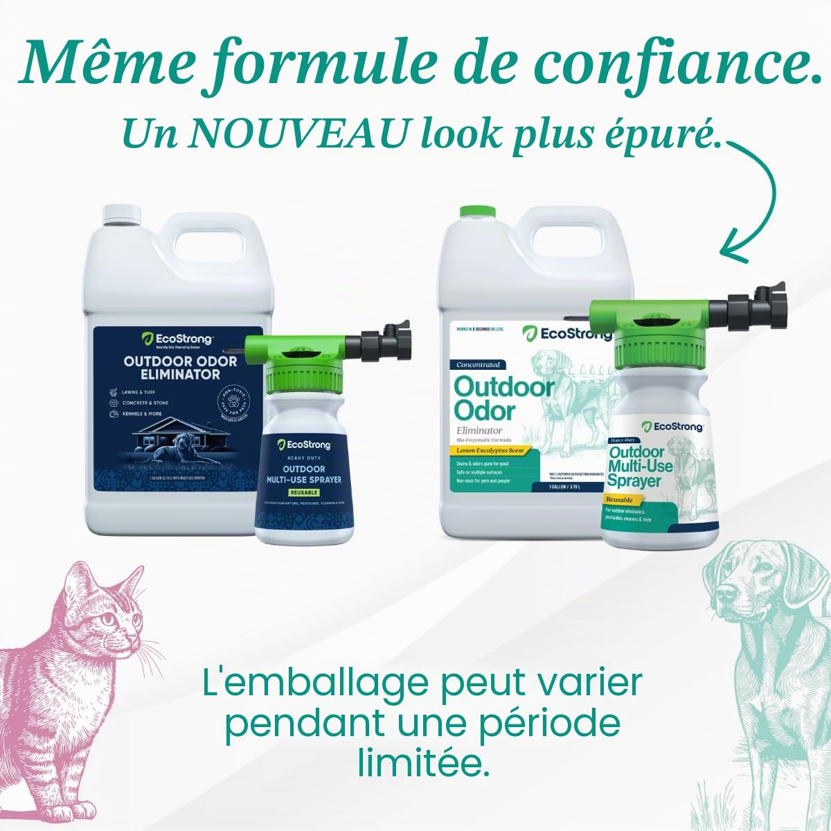 Eco Strong Éliminateur d'odeurs d'extérieur | Nettoyant enzymatique d'urine de chien – Désodorisant puissant aux parfums d'animaux domestiques, chats, animaux | Force professionnelle pour cour, gazon,