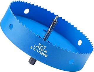 6 1/4 Inch Hole Saw, 159mm HSS Bi-Metal Hole Cutter for Wood, 32mm Cutting Depth Hole Drill Bit with Hex Shank for Recessed Lighting, Soft Metal Sheet, Drywall and Plastic, Blue