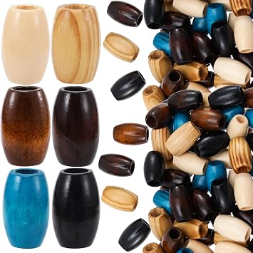 Pndeyo 30pcs 20x30mm Wooden Beads for Crafts, Large Hole Natural Wood Hair Bead, Vintage Wooden Spacer Accessories for Macrame Necklace Bracelet DIY Craft Handmade Decor- 6 Colors