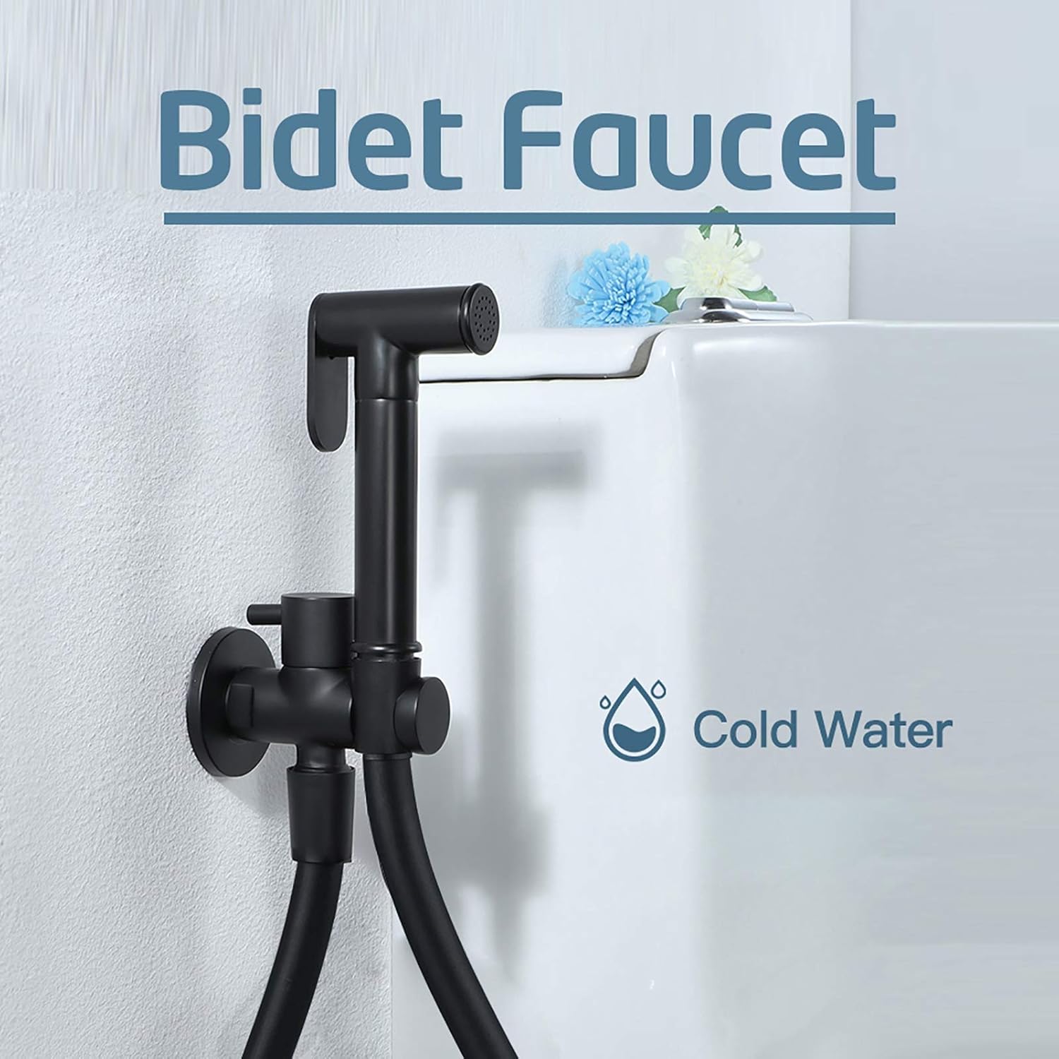 Black Handheld Bidet Sprayer for Toilet, Kit Wall Mounted Brass Bathroom Cloth Diaper Set with Single Cold Water for Personal Hygiene