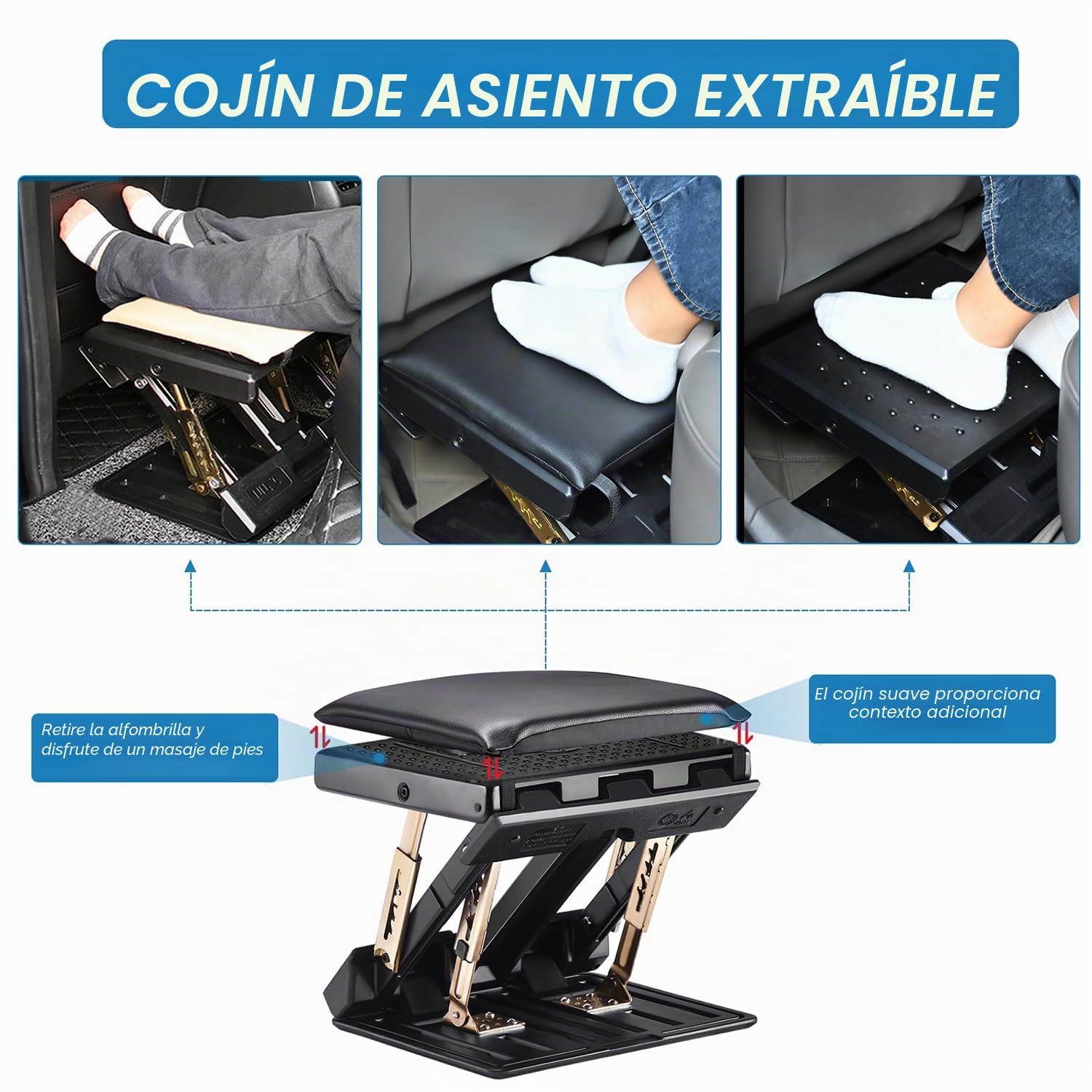 Reposa Pies Trabajo Oficina, 4 Niveles de Altura Ajustable, Reposapiés Ergonómico Plegable, con Almohadilla de Reposapiés Suave Extraíble Diseño Ergonómico para Espalda Rodilla