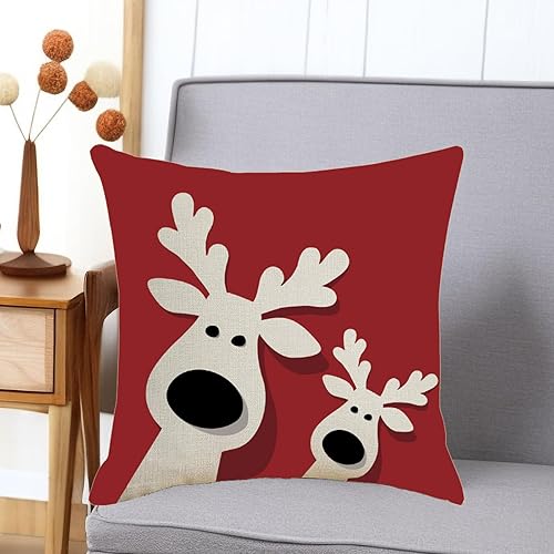 Miniatura 2 de Juego de 2 fundas de almohada de Navidad de 18 x 18 pulgadas, diseño de ciervos de Navidad con alce rojo, fundas decorativas para cojín de invierno
