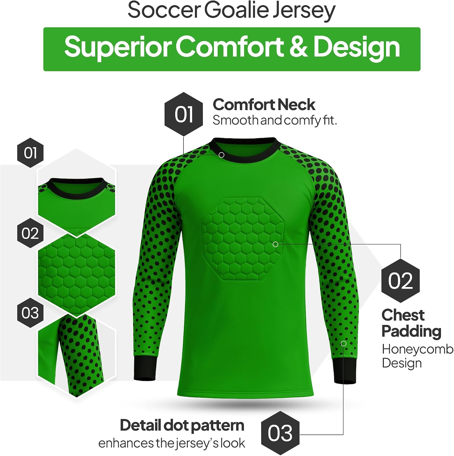 INTENZ Kids Padded Goalie Shirt, Youth Goalkeeper Jersey, Long Sleeve Soccer Football Training Uniform image 5