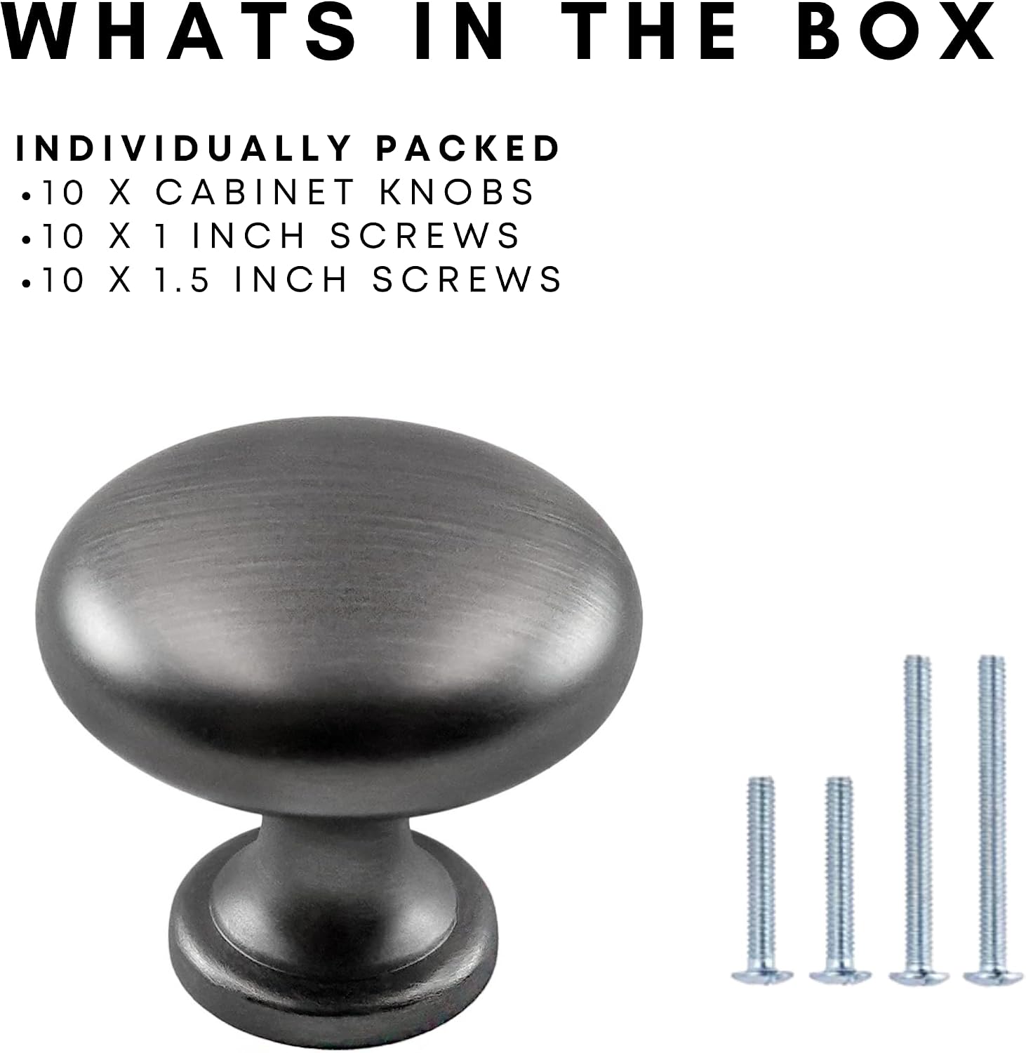 HESTIA HARDWARE - Round Cabinet Knobs, Kitchen Cabinet Hardware, Dresser Knobs | 1.17" Diameter Knob, 10 Pack - Antique Silver (Z5.D30.10.BNB-D)