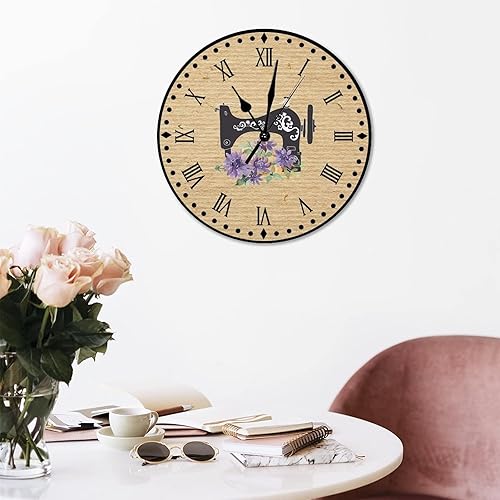 Vista 84 de Relojes de pared de madera para máquina de coser de flores, relojes sin marco, 10 pulgadas, brillante, silencioso, sin tictac, funciona